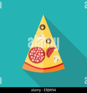 Pizza-flach-Symbol mit langen Schatten, Vektor-Illustration Stock Vektor