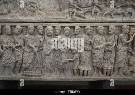 Sarkophag von Sabinus. Roman.  Frühchristliche. Reliefs mit Szenen aus dem neuen Testament. Vatikan Museum. Stockfoto