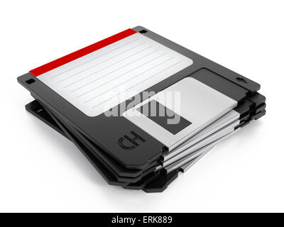 Floppy-Disk-Stack isoliert auf weißem Hintergrund. Stockfoto