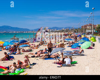 Strand, Playa de Palma, Arenal, Mallorca, Balearen, Spanien Stockfoto