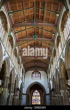 15. Jahrhundert gotische Dach aus Holz, 1963 renoviert, ist St. Cuthbert Church, Wells, Somerset, England, Vereinigtes Königreich Stockfoto