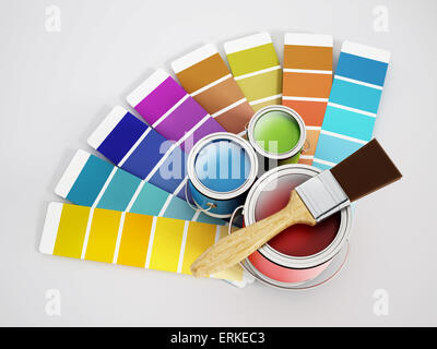 Hauptverbesserung Konzept Wiith Farbe Cartela, Farbdosen und Pinsel. Stockfoto