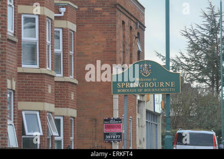 Willkommen Sie bei Springbourne Zeichen, Bournemouth Stockfoto