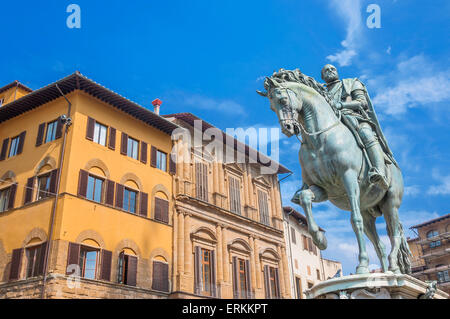 Florenz, Italien - 21. März 2014: Reiterstatue von Cosimo de ' Medici in Florenz, Italien. Stockfoto