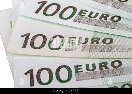 Finanzen Geld Konzept, Banknot von 100 Euro, isoliert auf weißem Hintergrund. Stockfoto