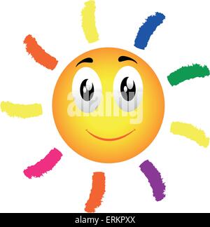 Vektor-Illustration der Sonne mit Gesicht auf weißem Hintergrund Stock Vektor
