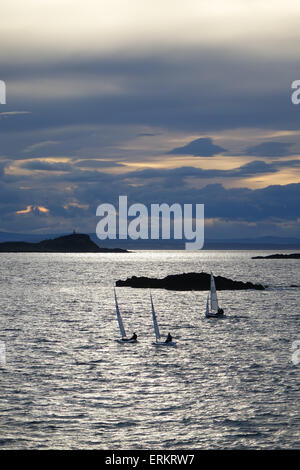 Abendlicht, Segeln Jollen racing in North Berwick Stockfoto
