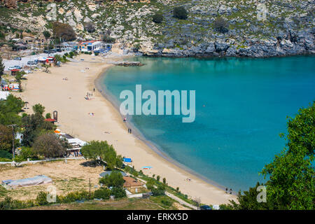 Pallas Strand in Lindos, Rhodos, Dodekanes-Inseln, griechische Inseln, Griechenland, Europa Stockfoto