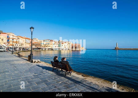 Venezianischen Hafen von Chania, Kreta, griechische Inseln, Griechenland, Europa Stockfoto