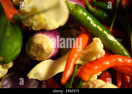Mischung aus buntem Gemüse bereit für Gurken Stockfoto