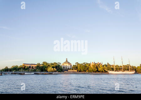 Blick auf die af Chapman Hostel Segelschiff auf der Insel Skeppsholmen, Stockholm Stockfoto