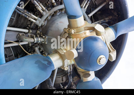 Das Fragment, Schrauben und motor alten Flugzeug Nahaufnahme. Stockfoto