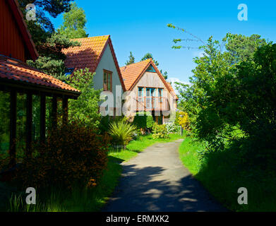 Häuser in Findhorn Öko-Dorf, Moray, Schottland, Großbritannien Stockfoto