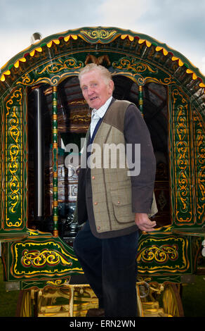 Appleby, Cumbria, Großbritannien. 5. Juni 2015. John Buck, 78 Jahre alt an der Appleby Horse Fair in Cumbria. Jack hat 77 der jährlichen Versammlung der Sinti und Roma und der Fahrenden, der auf die erste Woche im Juni stattfindet, und die seit der Herrschaft von James II, der eine Royal Charter im Jahr 1685 eine Horse Fair" in der Nähe des Flusses Eden' gewährt, und ist die größte Veranstaltung ihrer Art in Europa teilnahmen. Stockfoto