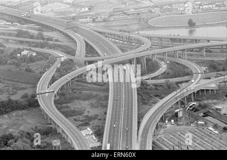 Luftaufnahme des Autobahnkreuz, Birmingham, Dienstag, 21. Juni 1988. Stockfoto