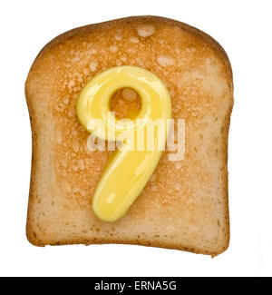 Isolierte Toast mit Butter Nummer 9 Stockfoto