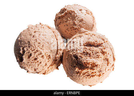 drei Kugeln Schokoladeneis Nahaufnahmen isoliert Stockfoto