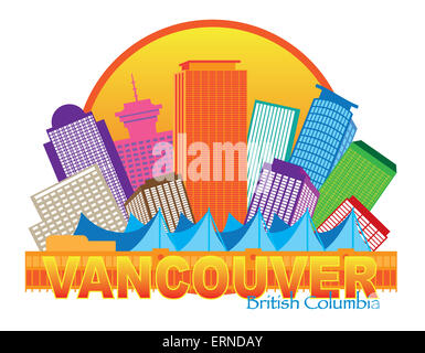 Vancouver British Columbia Kanada City Skyline im inneren Kreis farbigen Illustration Stockfoto