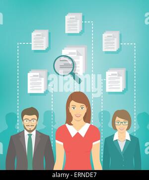 Moderne Vektor flach konzeptionelle Darstellung des Human Resources Managements, auf der Suche nach Personal, Analyse Lebenslauf Stock Vektor