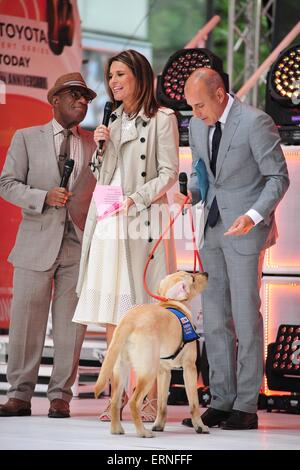 Al Roker, Savanne Guthrie, Matt Lauer auf der Bühne für NBC heute zeigen Konzert mit CHARLI XCX, Rockefeller Plaza, New York, NY 5. Juni 2015. Foto von: Gregorio T. Binuya/Everett Collection Stockfoto