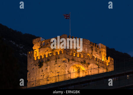 Sicht eine Nacht in der Maurischen Burg, Gibraltar, Spanien Stockfoto