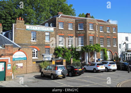 Mitre Hotel und Höckerschwan, Hampton Court, East Molesey, Surrey, England, Großbritannien, Deutschland, UK, Europa Stockfoto