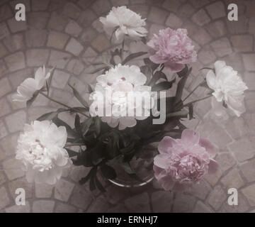 Kunstwerk im Vintage-Stil Malerei, verwischen Pfingstrosen in der Vase, weich Stockfoto