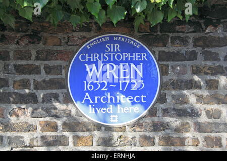 Christopher Wren blaue Plakette, alte Gerichtshaus, Hampton Court, Surrey, England, Großbritannien, Deutschland, Großbritannien, Europa Stockfoto