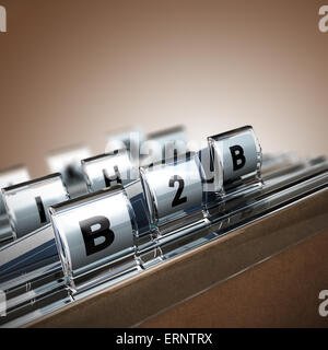 Registerkarte "Datei" mit Fokus auf B2B, Beige Hintergrund. Bildkonzept für die Abbildung von Business to Business Stockfoto