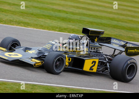 1972 Lotus-Cosworth 72 mit Fahrer Katsuaki Kubota während der 73. Goodwood Mitgliederversammlung, Sussex, UK. Stockfoto