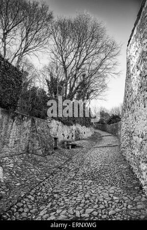 antiken mittelalterlichen Weg führt vom Dorf von Soave (Italien), die Burg auf dem Hügel Stockfoto