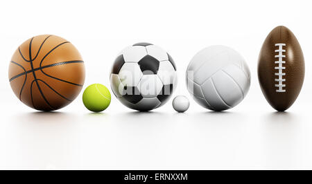 Sport-Kugeln isoliert auf weißem Hintergrund mit Reflexion Stockfoto