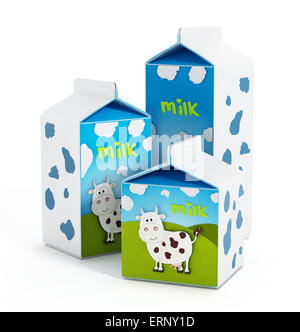 Milch-Boxen mit Kuh Illustration isoliert auf weißem Hintergrund Stockfoto