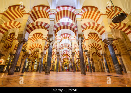 Säulenhalle in der Moschee-Kathedrale von Córdoba. Stockfoto