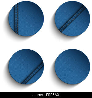 Vektor - blauer Jeans Kreis Schaltfläche "Denim" Stockfoto