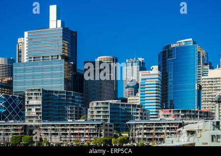 Sydney, Australien - 14. September 2012: Moderne Wolkenkratzer in Sydney Geschäft Bezirk, Blick vom Darling Harbour. Stockfoto