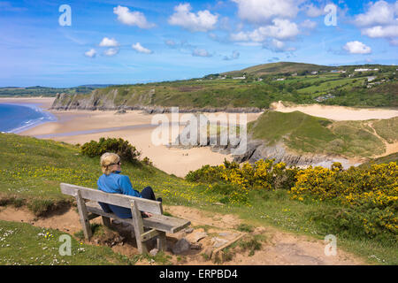 Drei Klippen Bucht auf der Gower-Halbinsel in Wales, Großbritannien Stockfoto