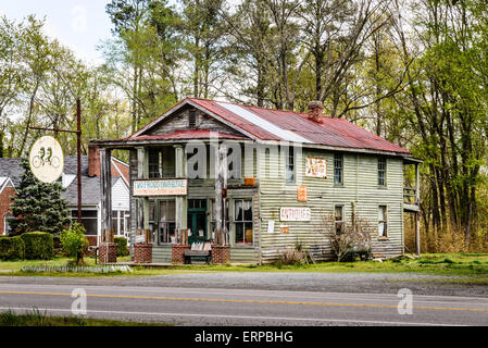 Zwei Frösche auf A Fahrrad Antiquitäten, 13262 Hannover Courthouse Road, Hannover, Virginia Stockfoto