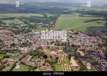 Luftaufnahme von Newmarket Stadtzentrum in Suffolk, UK Stockfoto