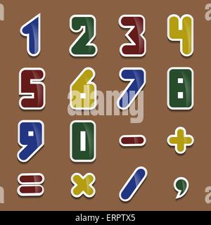 Einfaches Formular Anzahl und Zeichen gesetzt. Vector Illustration Hintergrund oder separaten farbigen Aufkleber. Stock Vektor