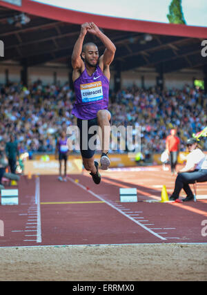Birmingham, Vereinigtes Königreich. 7. Juni 2015. Diamond League Birmingham Grand Prix. Christian Taylor (USA) konkurriert im Dreisprung. Bildnachweis: Aktion Plus Sport/Alamy Live-Nachrichten Stockfoto