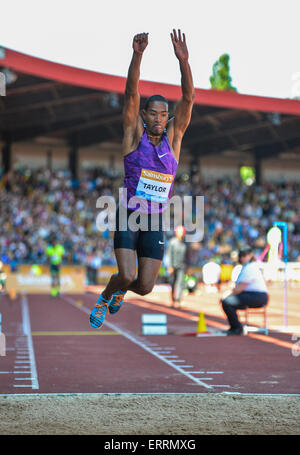 Birmingham, Vereinigtes Königreich. 7. Juni 2015. Diamond League Birmingham Grand Prix. Christian Taylor (USA) konkurriert im Dreisprung. Bildnachweis: Aktion Plus Sport/Alamy Live-Nachrichten Stockfoto