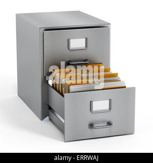 Filing cabinet mit einem gelben Ordner in eine Schublade öffnen Stockfoto