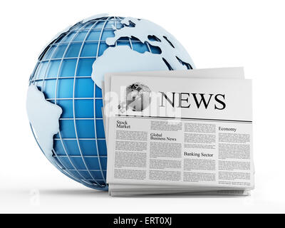 Nachrichten aus aller Welt-Konzept mit Globus und Allgemeine Zeitung Stockfoto