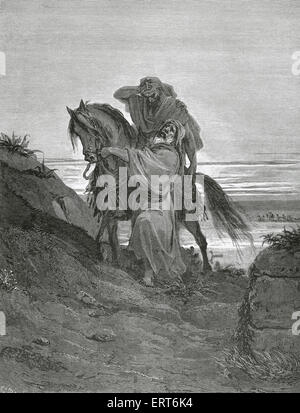 Gleichnis vom barmherzigen Samariter. Lukas-Evangelium. Stich von Gustave Dore. des 19. Jahrhunderts. Stockfoto