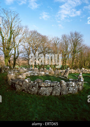 DIN Lligwy geschlossenen Hütte Gruppe, Anglesey, NNE im runden Haupthaus der römischen Periode, native britische Siedlung. Stockfoto