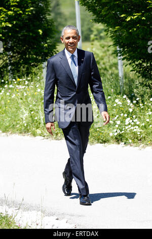 Schloss Elmau, Deutschland. 8. Juni 2015. US-Präsident Barack Obama besucht die G7-Gipfel auf Schloss Elmau bei Garmisch-Partenkirchen, Deutschland, am 7. Juni 2015. Bildnachweis: Dpa picture Alliance/Alamy Live News Stockfoto