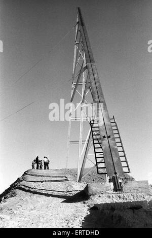 Stuntman Evel Knievel bereitet, Snake River Canyon in Idaho auf eine Dampf angetriebene Rollen zu springen. 26. August 1974. Stockfoto