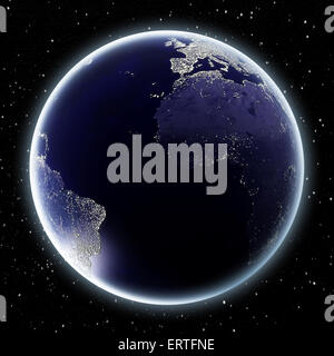 Erde bei Nacht zeigt, Afrika, Europa und Südamerika Stockfoto