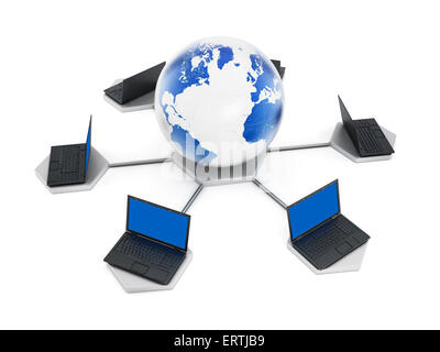 Globale Computer-Netzwerk isoliert auf weißem Hintergrund Stockfoto